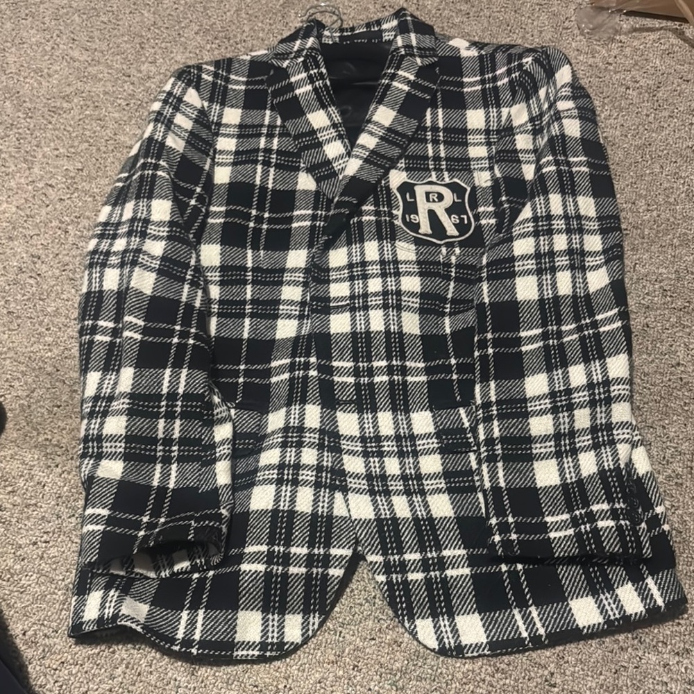 Plaid Blazer With Monogram Patch - image 1